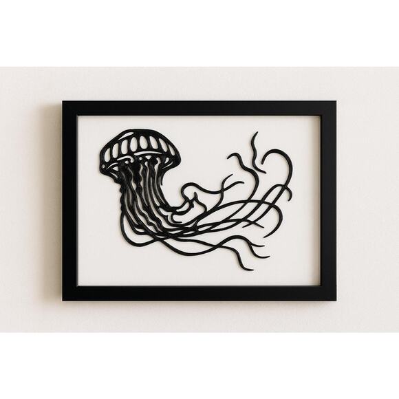 3D Printed Jellyfish Wall Art Intricate Black Design Modern Ocean Decor Bathroom - Picture 2 of 4